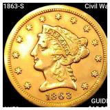 1863-S Civil War $2.50 Gold Qtr Eagle CHOICE AU