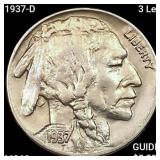 1937-D 3 Leg Buffalo Nickel CHOICE BU