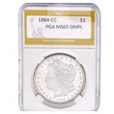 1884-CC Morgan Silver Dollar PGA MS65 DMPL