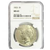 1923 Silver Peace Dollar NGC MS63