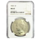 1923 Silver Peace Dollar NGC MS63