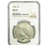 1922 Silver Peace Dollar NGC MS63