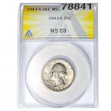 1943-S Washington Silver Quarter ANACS MS63