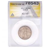 1917-S Standing Liberty Quarter ANACS AU50 Var 2
