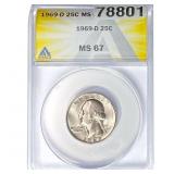 1969-D Washington Silver Quarter ANACS MS67