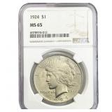 1924 Silver Peace Dollar NGC MS65
