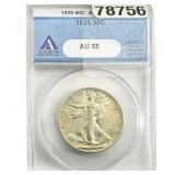 1939 Walking Liberty Half Dollar ANACS AU58