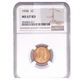 1938 Wheat Cent NGC MS67 RD