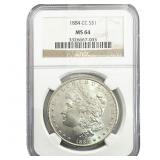 1884-CC Morgan Silver Dollar NGC MS64
