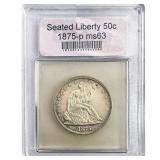 1875-P Seated Liberty Half Dollar USCG MS63