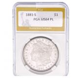 1881-S Morgan Silver Dollar PGA MS64 PL