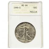 1946-S Walking Liberty Half Dollar ANACS MS64
