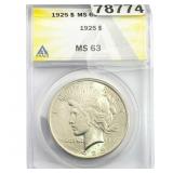 1925 Silver Peace Dollar ANACS MS63