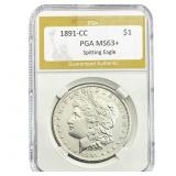 1891-CC Morgan Silver Dollar PGA MS63+ Spiting Eag