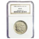 1936 Long Island Half Dollar NGC MS62