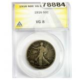 1916 Walking Liberty Half Dollar ANACS VG8