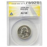 1938 Washington Silver Quarter ANACS AU58