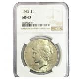 1923 Silver Peace Dollar NGC MS63