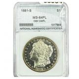 1881-S Morgan Silver Dollar NNC MS64 PL Obv DMPL
