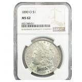 1890-O Morgan Silver Dollar NGC MS62