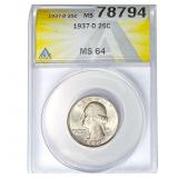 1937-D Washington Silver Quarter ANACS MS64