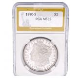 1880-S Morgan Silver Dollar PGA MS65