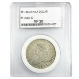 1811 Capped Bust Half Dollar PCC VF20 11 Over 10