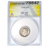 1968 Roosevelt Dime ANACS MS66 FSB