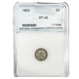 1853 Silver Three Cent NNC XF45