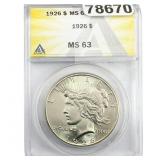 1926 Silver Peace Dollar ANACS MS63