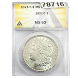1921-D Morgan Silver Dollar ANACS MS62