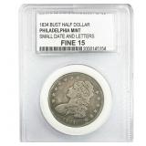 1834 Capped Bust Half Dollar PCC F15 Sm. Date&Lett