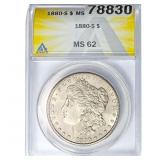 1880-S Morgan Silver Dollar ANACS MS62