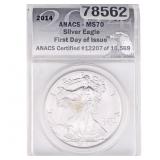 2014 Silver Eagle ANACS MS70 First Day of Issue