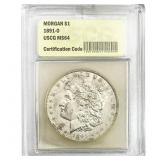 1891-O Morgan Silver Dollar USCG MS64