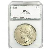 1922 Silver Peace Dollar PCI MS62 75% White