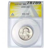 1939 Washington Silver Quarter ANACS MS66