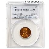 1957 Wheat Cent PCGS PR67 RD CAM