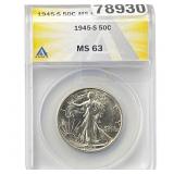1945-S Walking Liberty Half Dollar ANACS MS63