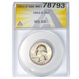 1941-D Washington Silver Quarter ANACS MS65