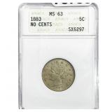 1883 No Cents Liberty Victory Nickel ANACS MS63