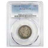 1911-D Barber Quarter PCGS VG10
