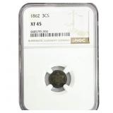 1862 Silver Three Cent NGC XF45