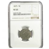 1875 Shield Nickel NGC VF25