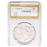 1934-D Silver Peace Dollar PGA MS62