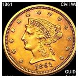 1861 Civil War $2.50 Gold Quarter Eagle CHOICE BU