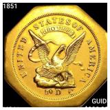 1851 A. Humbert $50 Gold "880" W/"50" UNCIRCUL