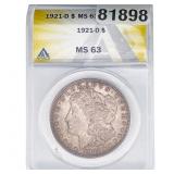 1921-D Morgan Silver Dollar ANACS MS63