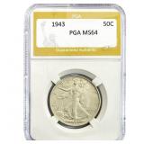 1943 Walking Liberty Half Dollar PGA MS64