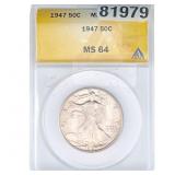 1947 Walking Liberty Half Dollar ANACS MS64